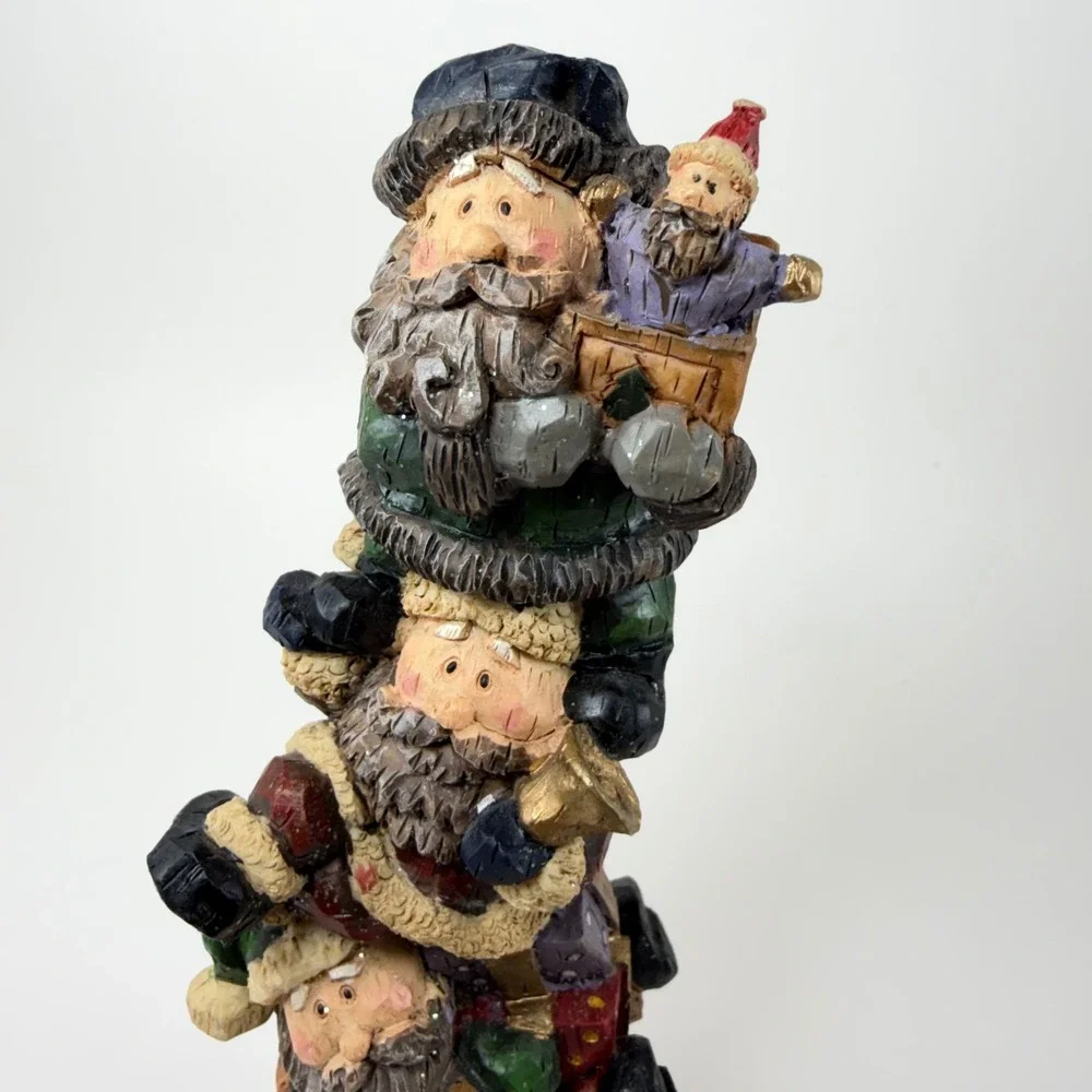 Whimsical Stacked Santas Chimney Christmas Figurine Resin Holiday Decor